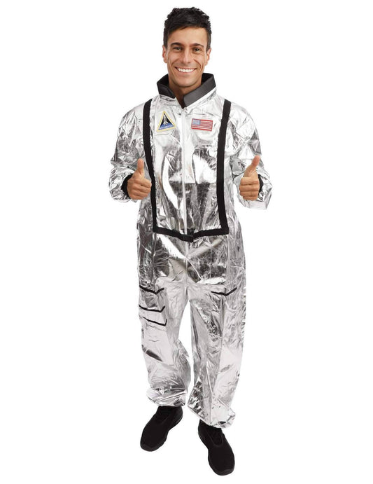 Vue de face sans le casque du déguisement d'astronaute pour homme adulte