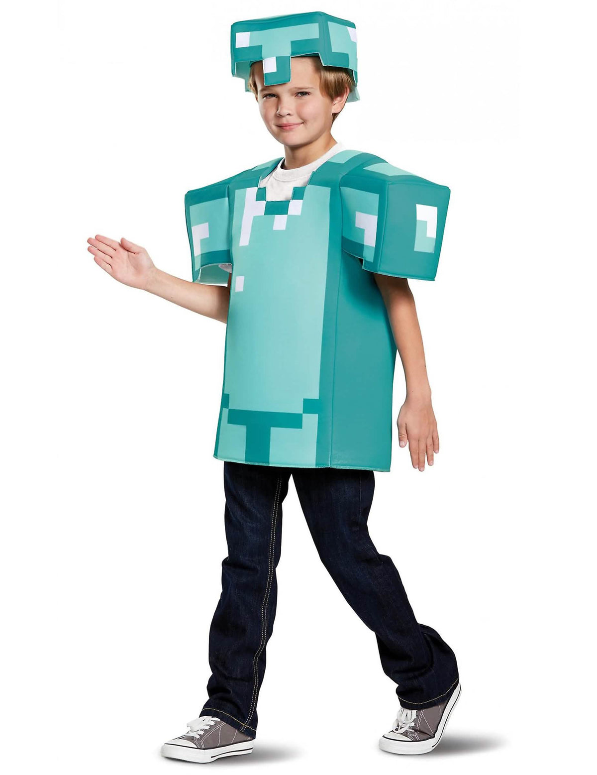 Bočný pohľad na detský kostým brnenia Minecraft