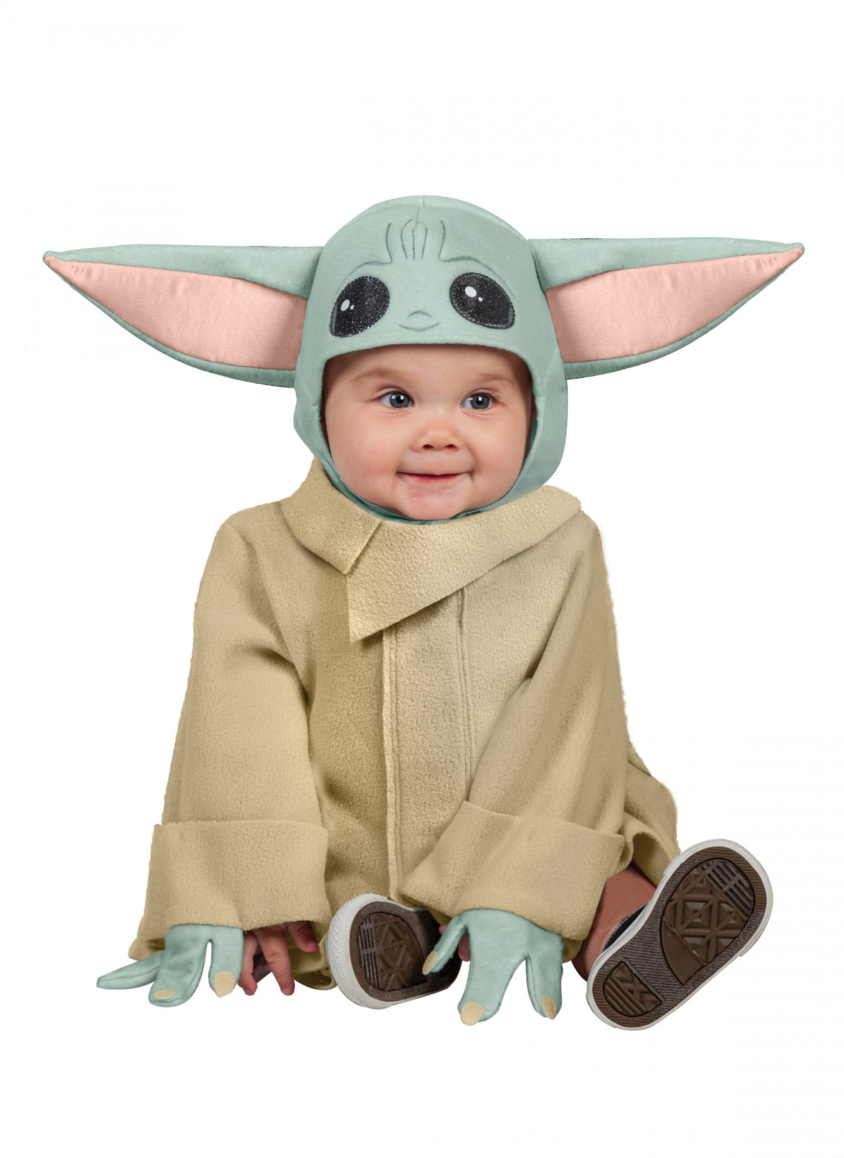 Kostým bábätka Yoda pre bábätko The Mandalorian Star Wars zelená a béžová s kapucňou s ušami