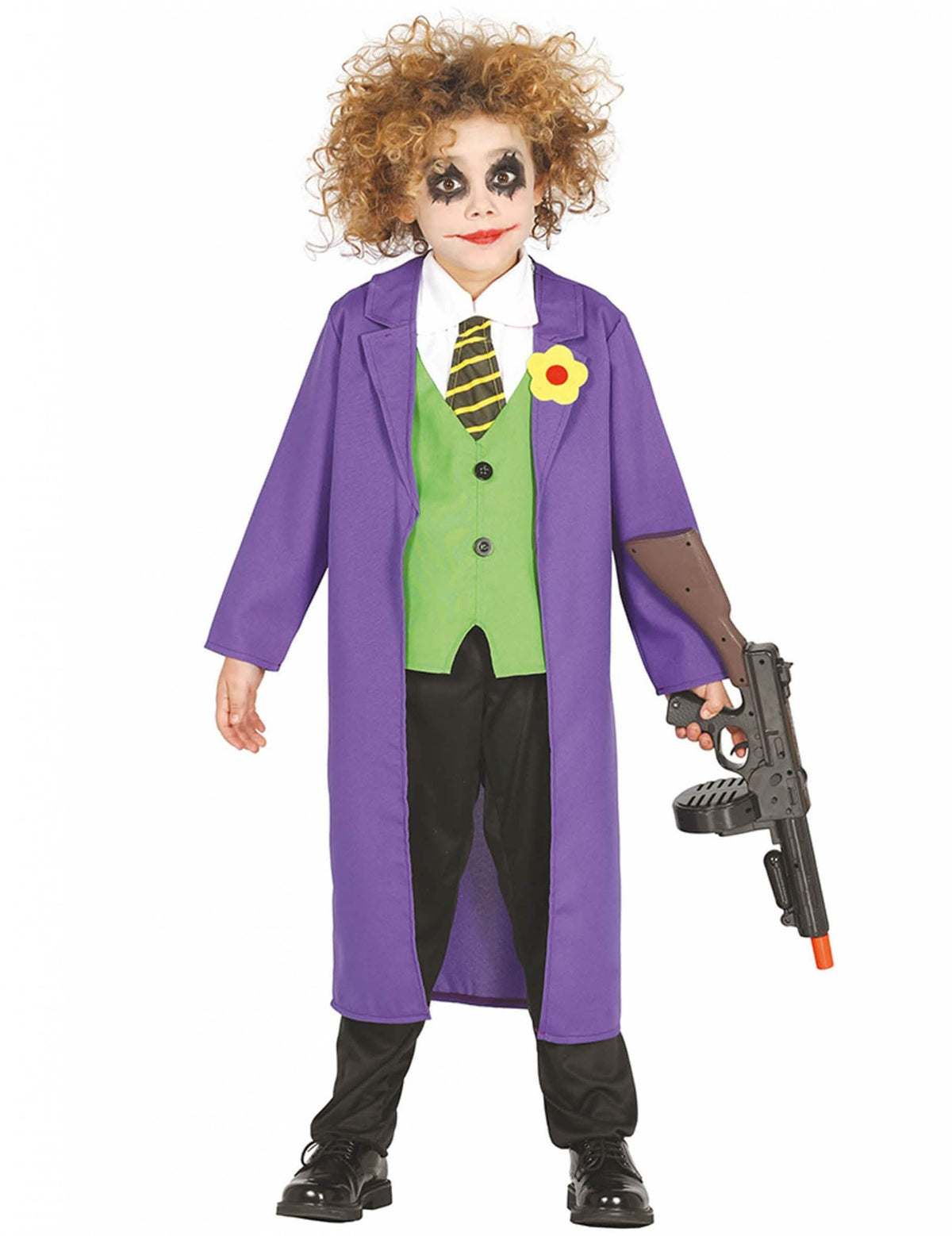 Kostým šialeného joker klauna pre dieťa fialová a zelená s dlhým sakom