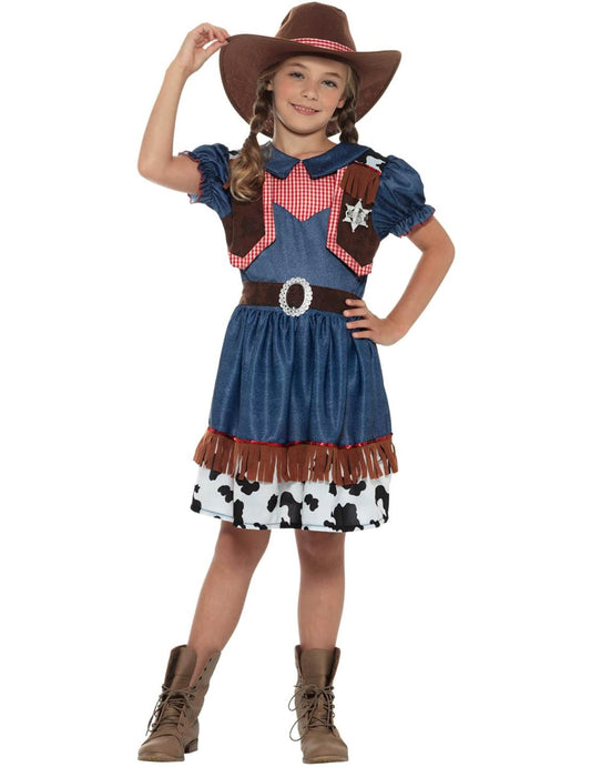 Pohľad spredu na texaský kostým cowgirl pre dievča