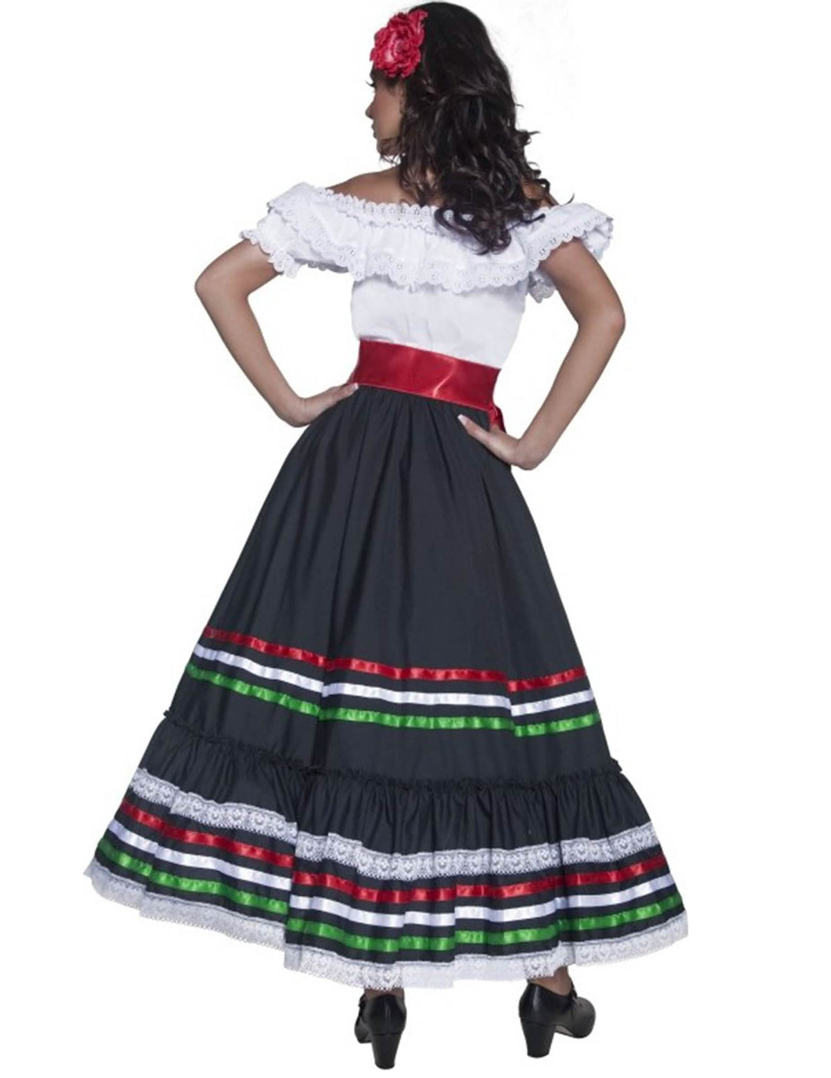 Pohľad zozadu na dámsky kostým mexickej tanečnice