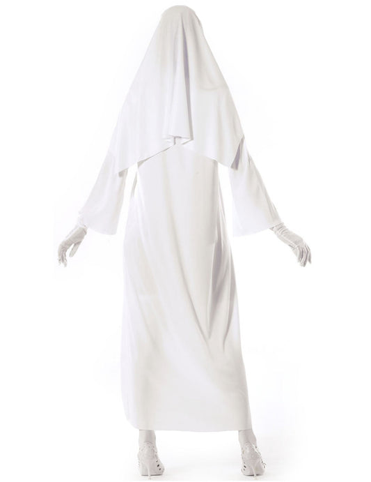 Vue de dos du déguisement nonne blanche fantôme pour femme