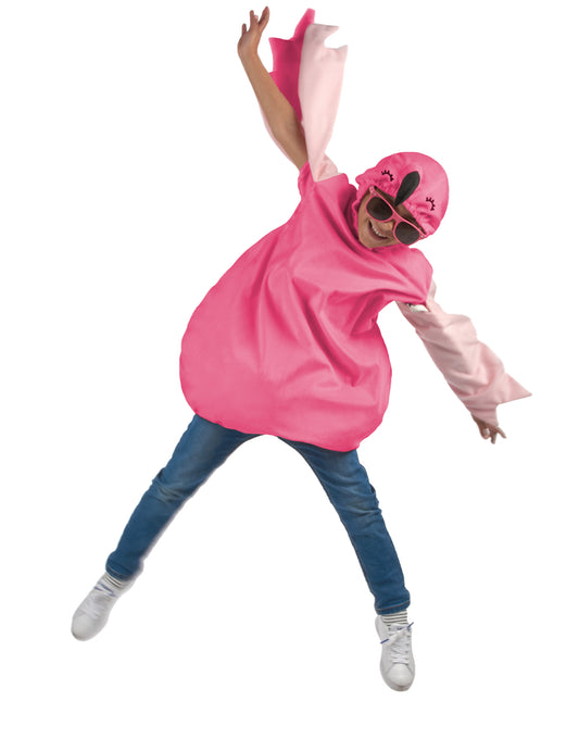 Vue d'ensemble en mouvement du déguisement de flamant rose pour enfant