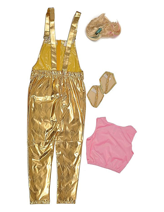 Vue d'ensemble des éléments du déguisement avec perruque Harley Quinn Birds of Prey