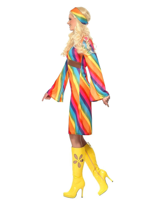 Vue de profil du déguisement hippie arc-en-ciel pour femme