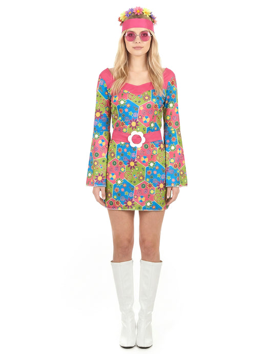 Vue de face du déguisement hippie à fleurs