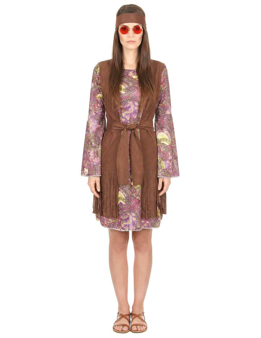 Vue de face du déguisement hippie motif paisley pour femme