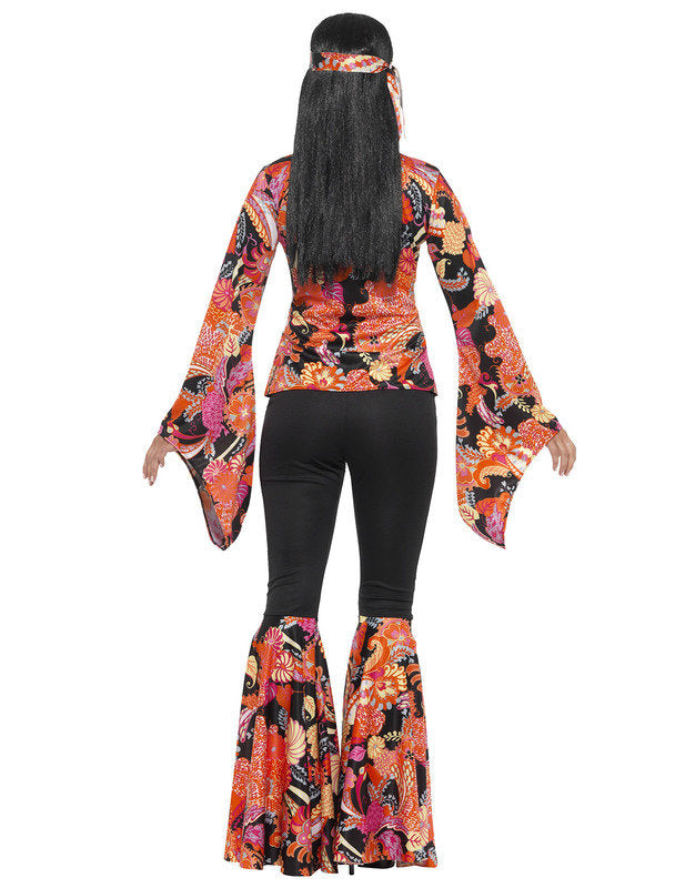 Čierna a viacfarebná kostýmná hippie žena