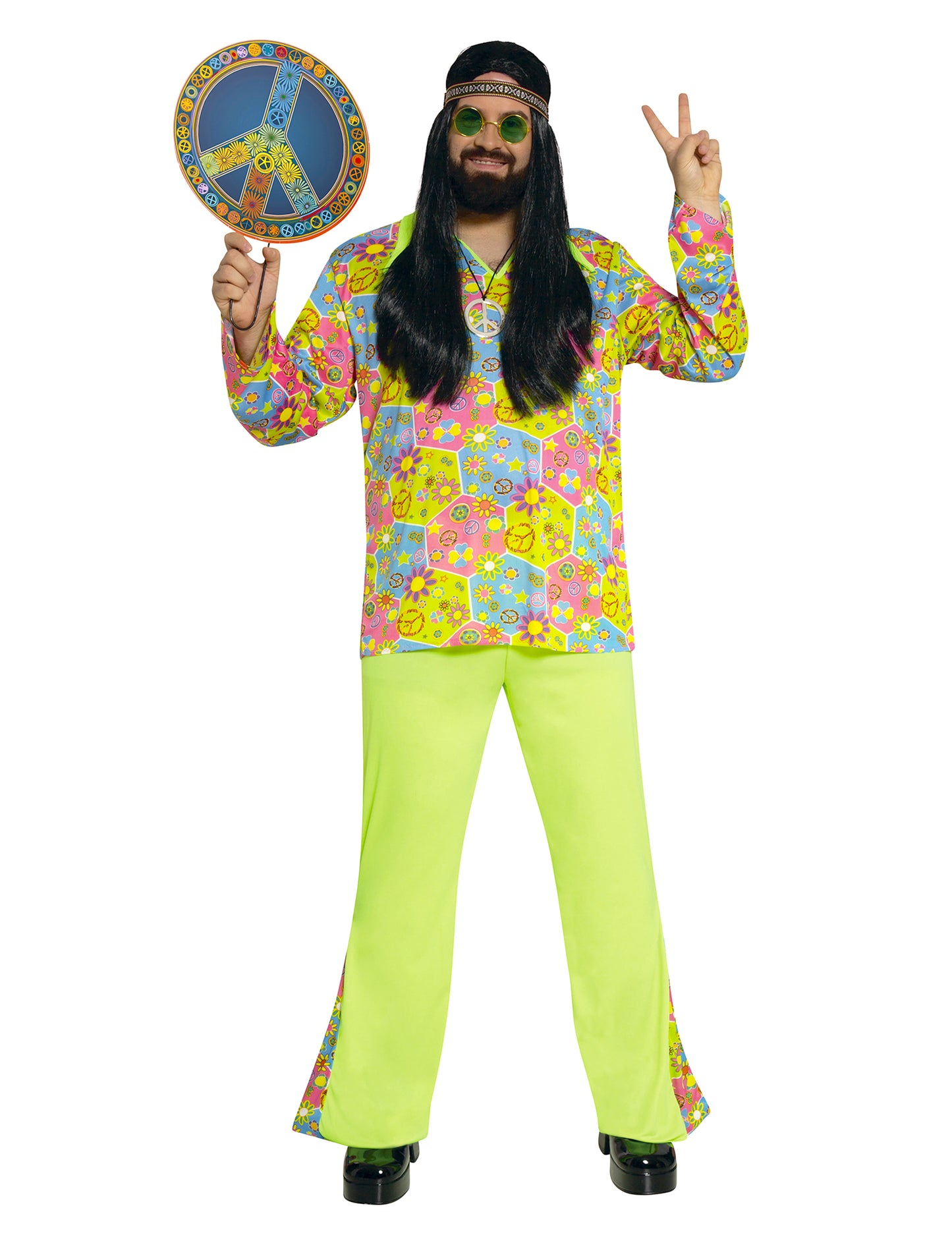Zelená hippie maskovanie s farebnými symbolmi
