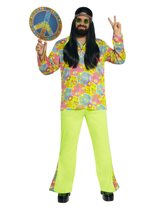 Vue de face du déguisement de hippie pour homme