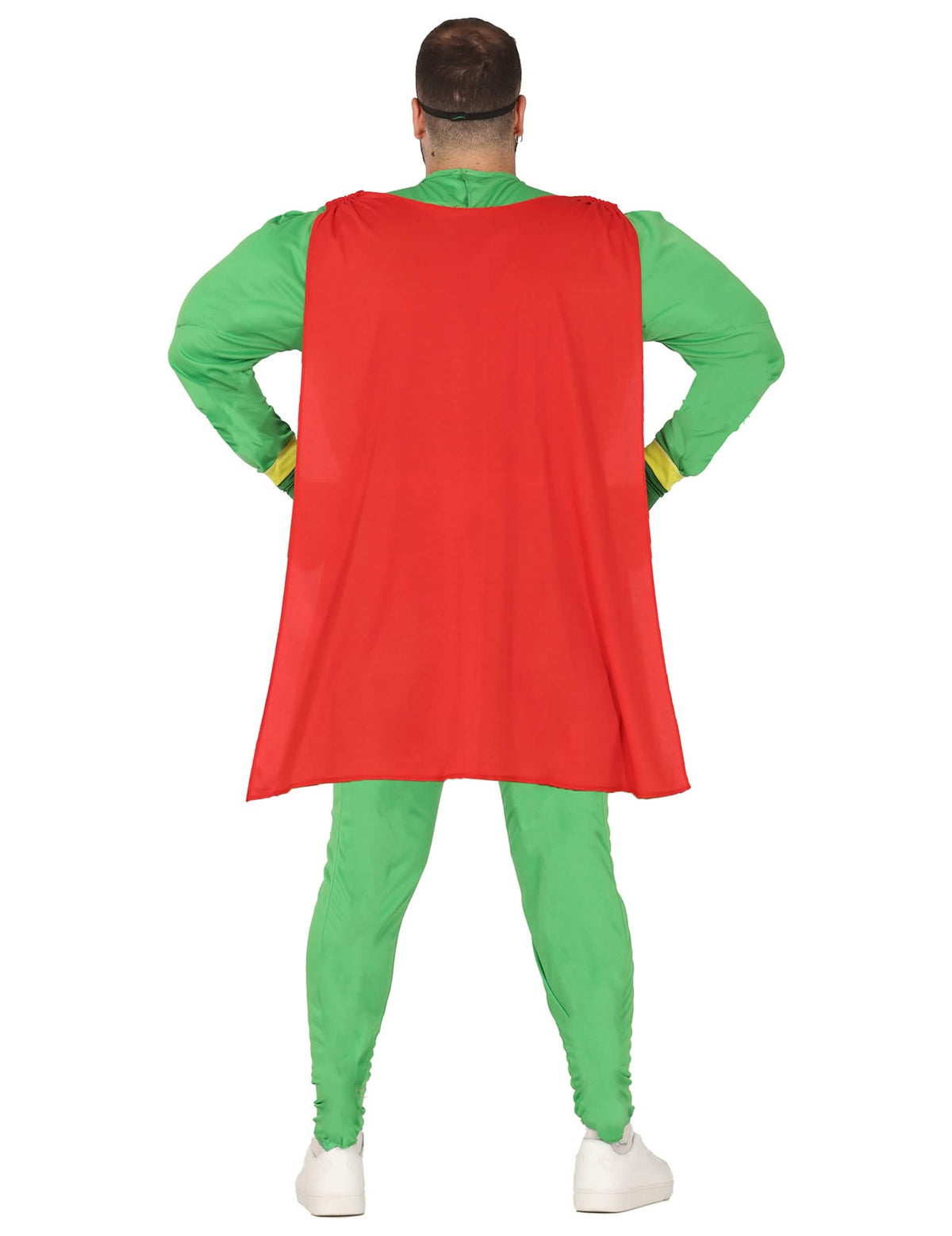 Pohľad zozadu na plášť humorného kostýmu superhrdinovia list konope