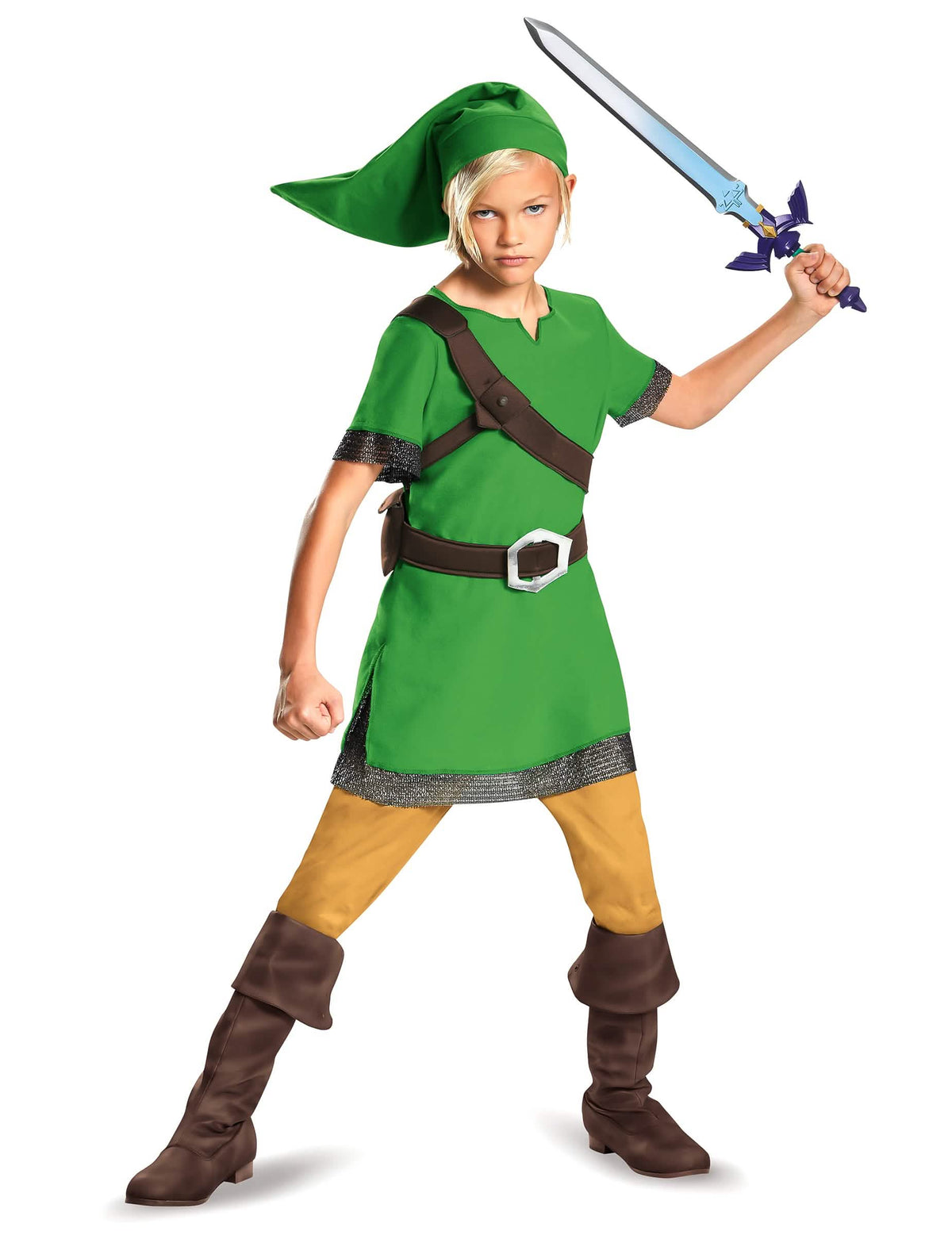 Klasický kostým Link Zelda™ pre dieťa zelená s čiapkou a opaskom