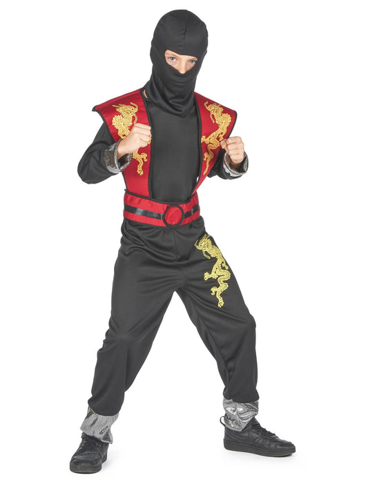 Vue d'ensemble du déguisement ninja dragon jaune pour garçon