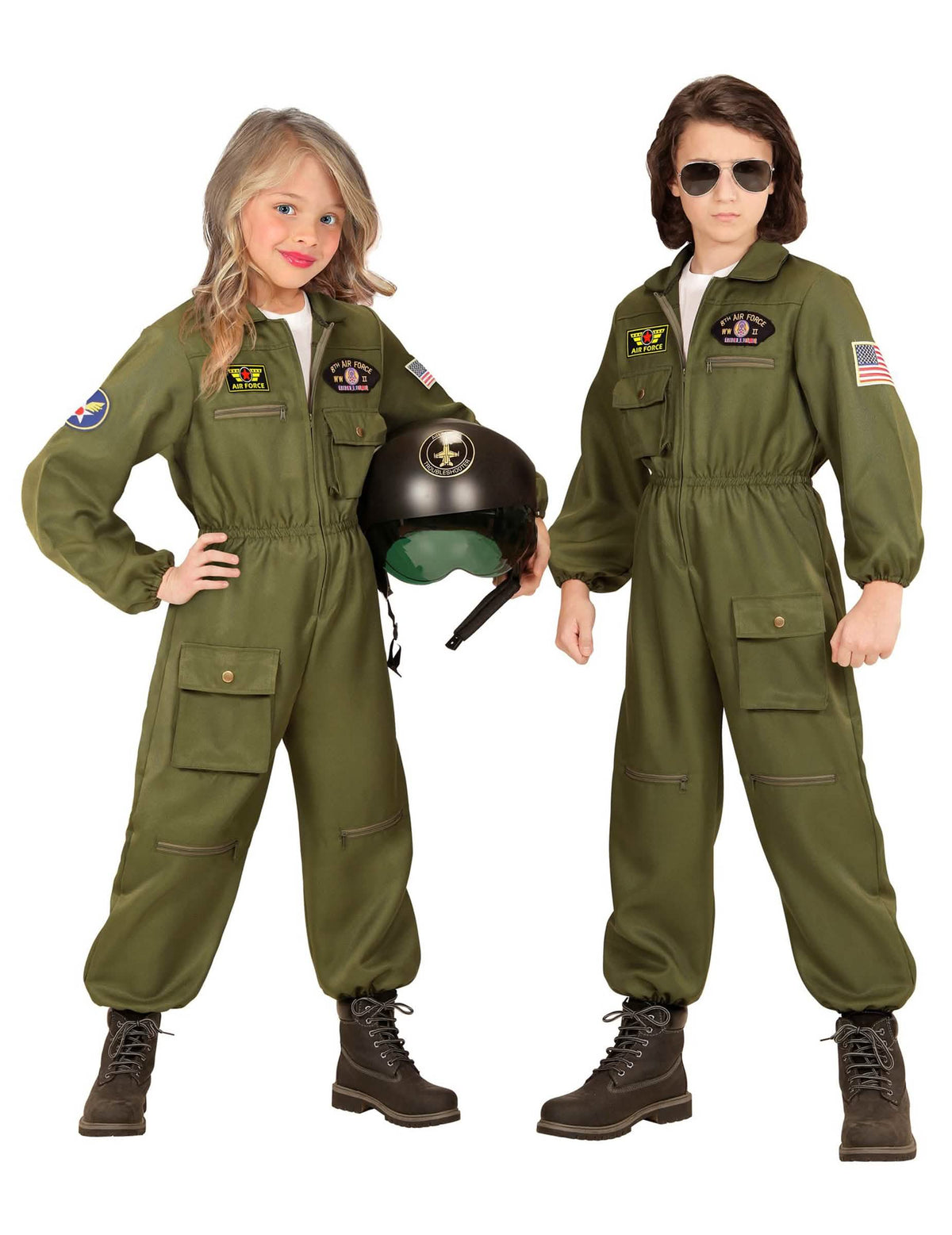 Prehľad s dvoma modelmi bojového pilotného kostýmu pre chlapec