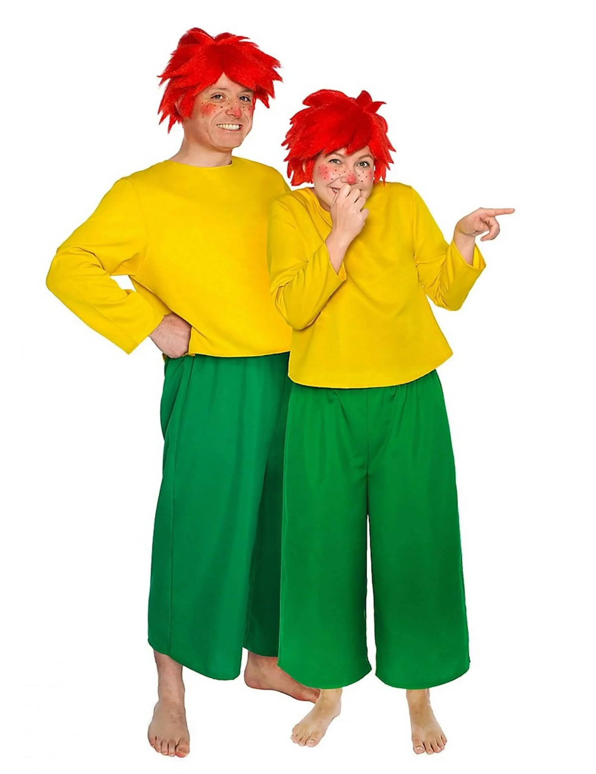 Kostým Pumuckl™ pre dospelého žltá a zelená s červená parochňou
