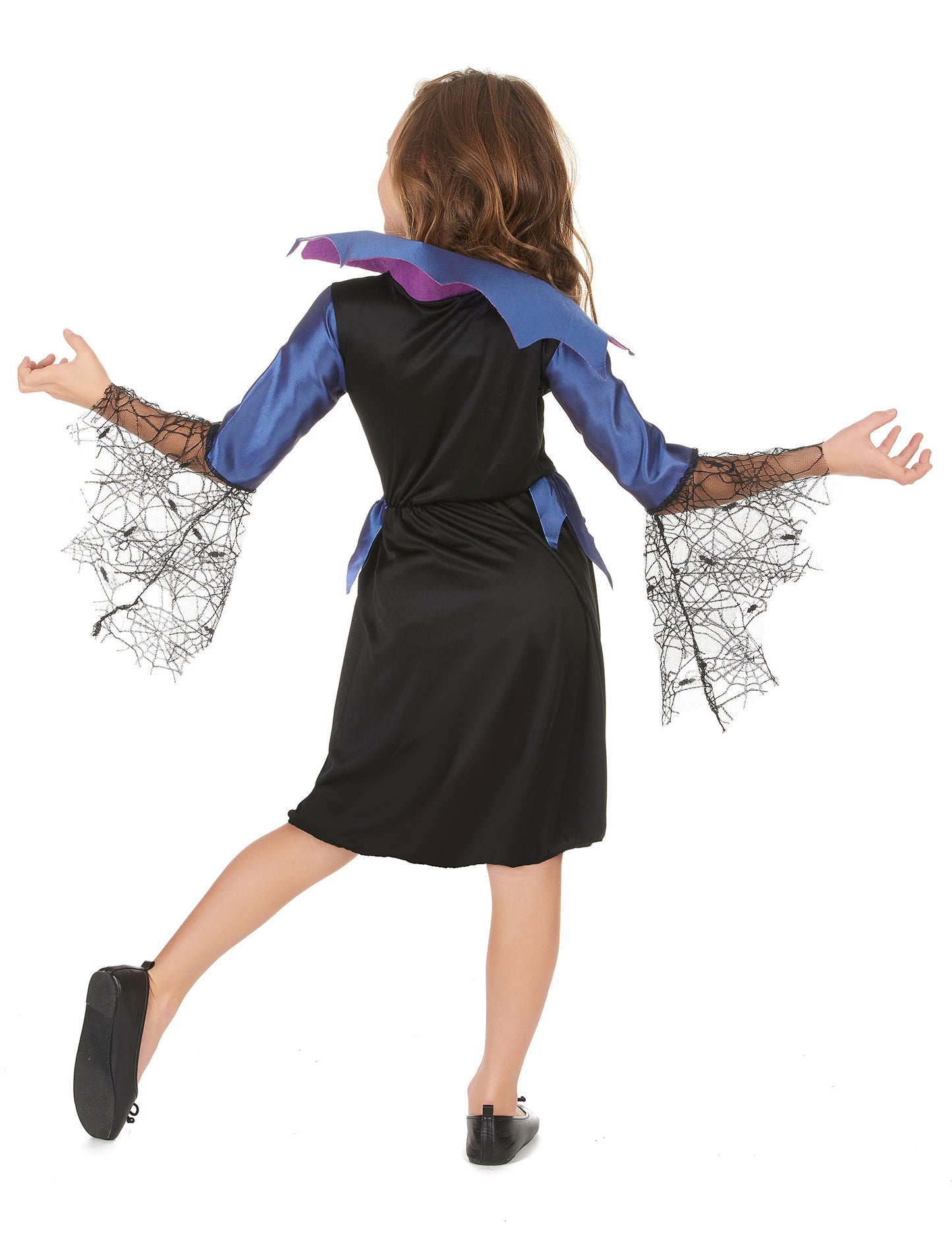 Modrý kostým kráľovná pavúk dievča