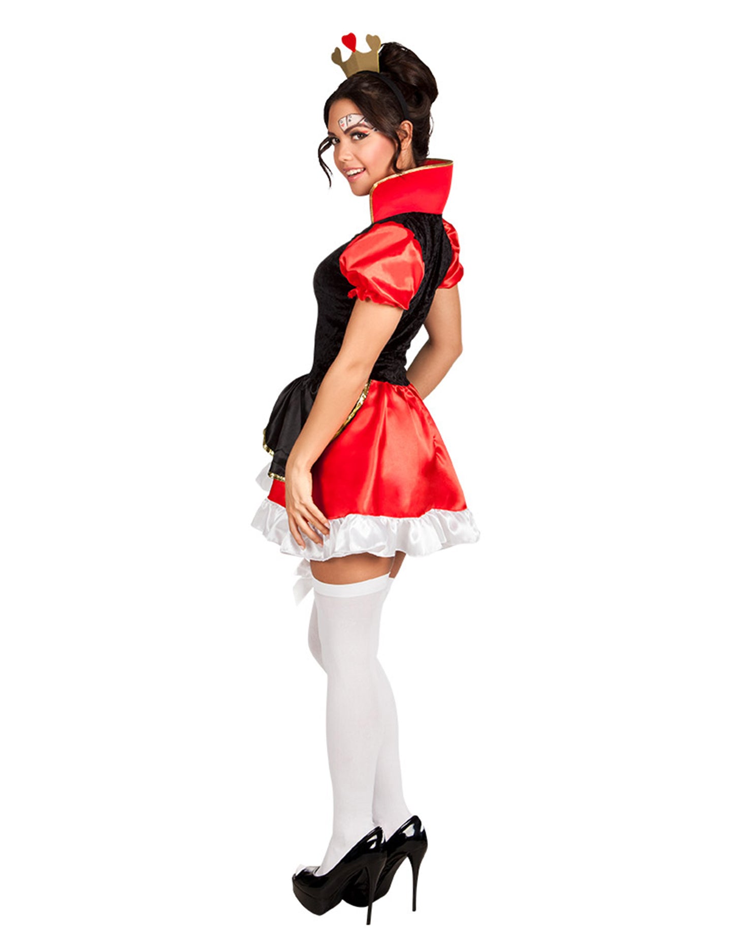 Vue de profil du déguisement reine des coeurs sexy pour femme