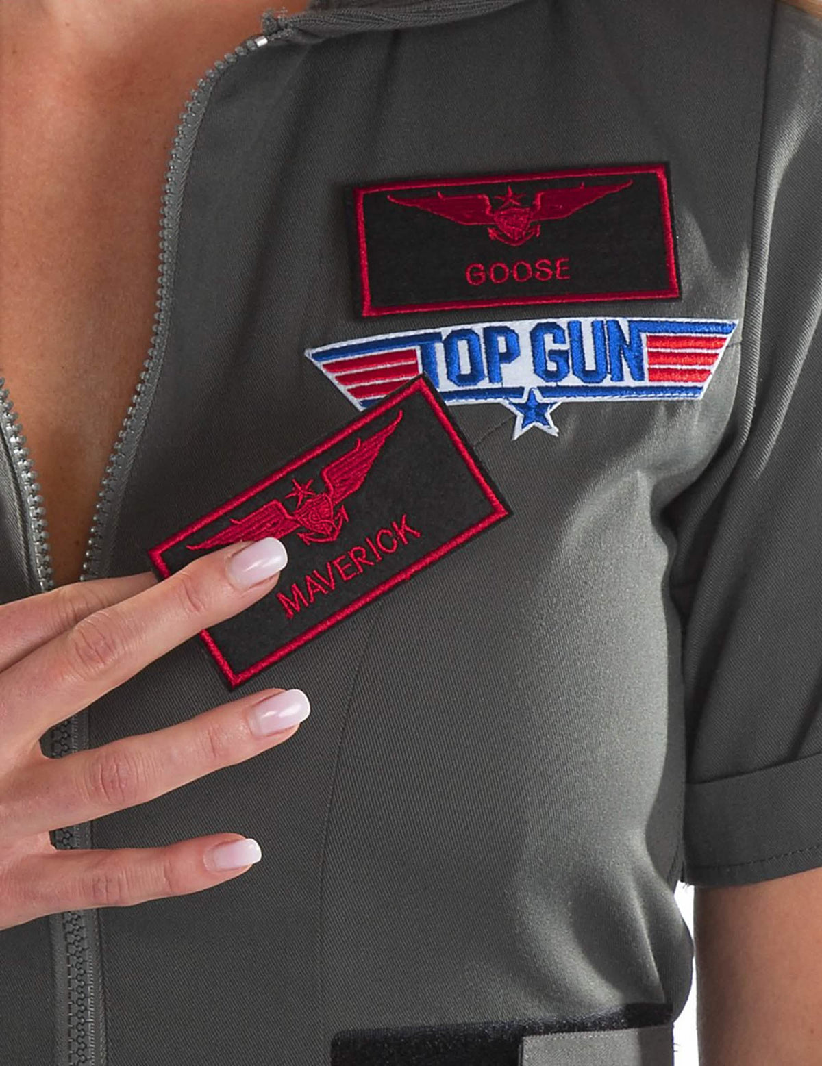 Podrobnosti o vymeniteľných nášivkách kostýmu šiat Top Gun