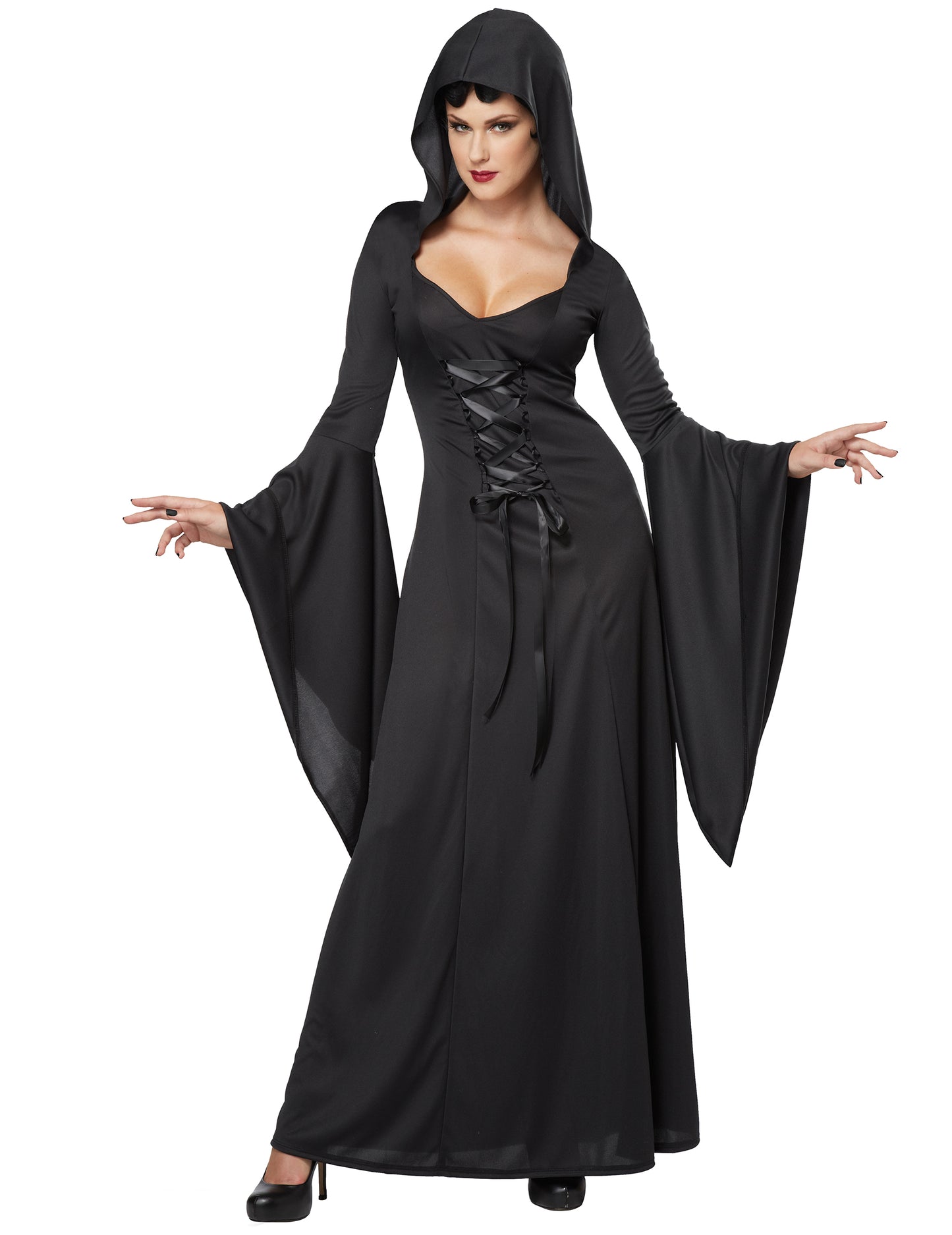 Čierny kostým čarodejnice pre Halloween ženu