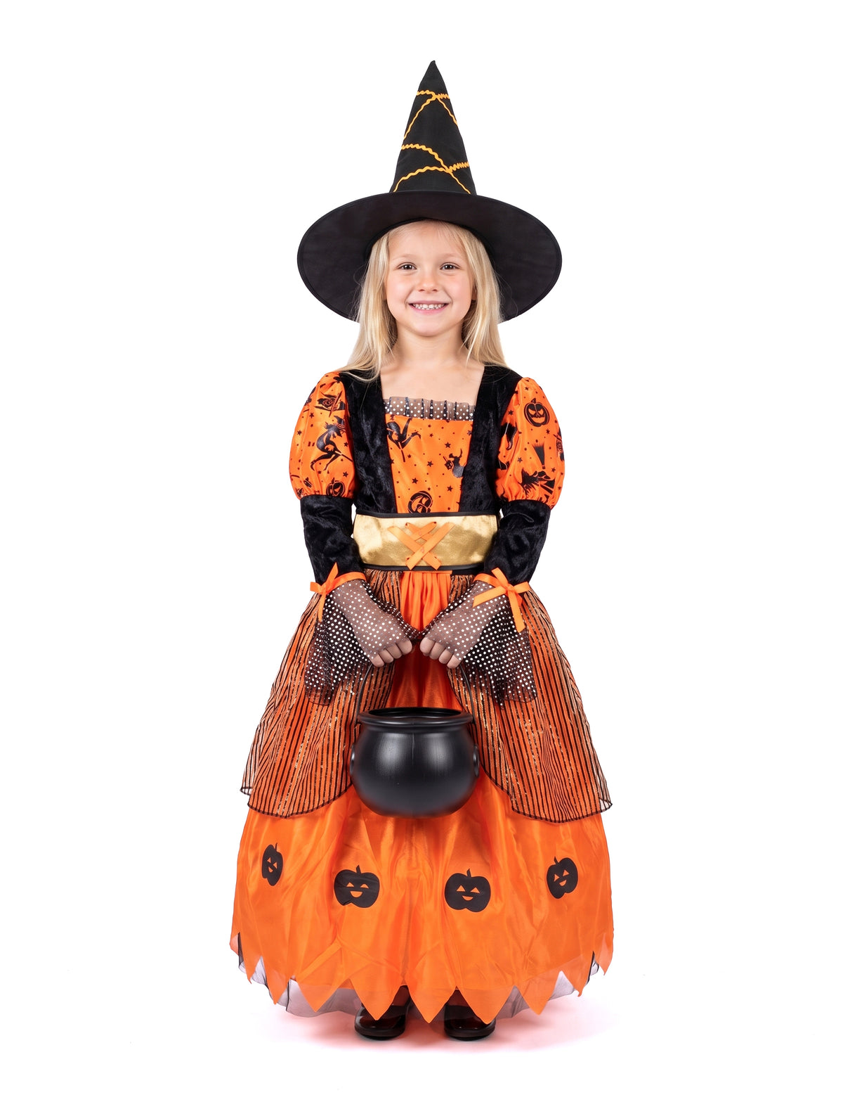 Oranžová halloweenská čarodejnica maskovanie