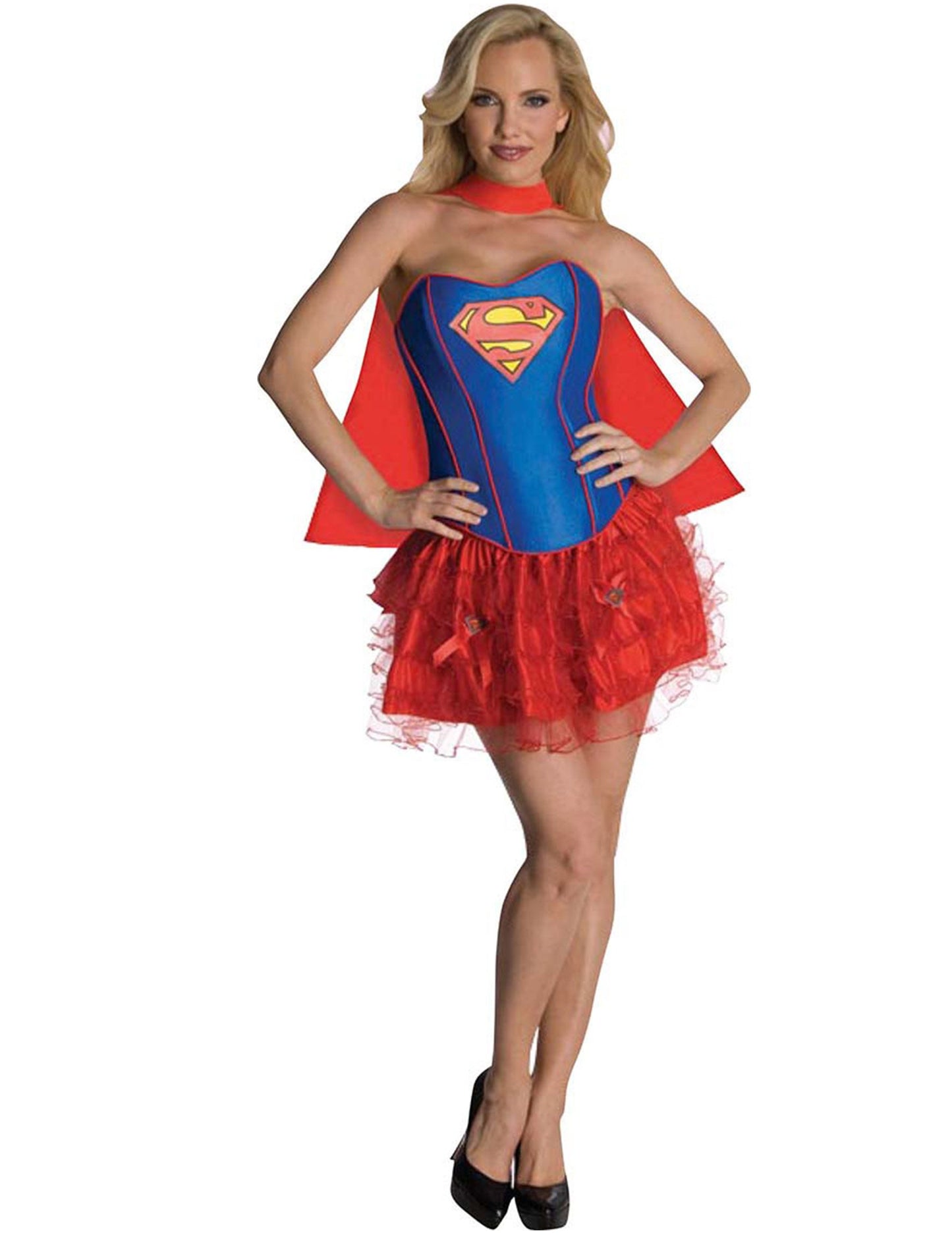 Déguisenie Supergirl sexy pre ženy v modrej a červenej farbe s korzetom a tutu