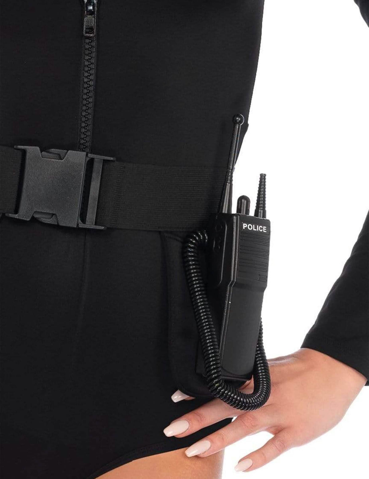 Détail du talkie-walkie du déguisement SWAT sexy pour femme