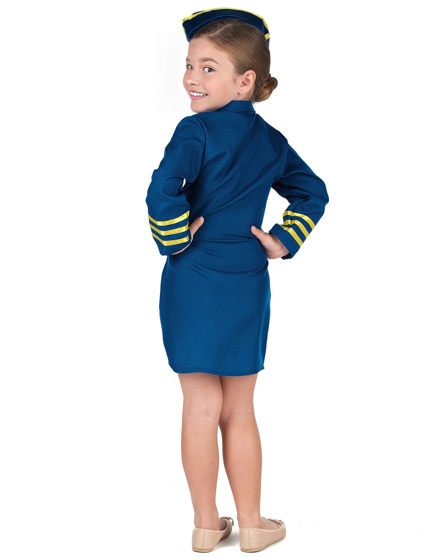 Vue de dos du déguisement uniforme hôtesse de l'air pour fille