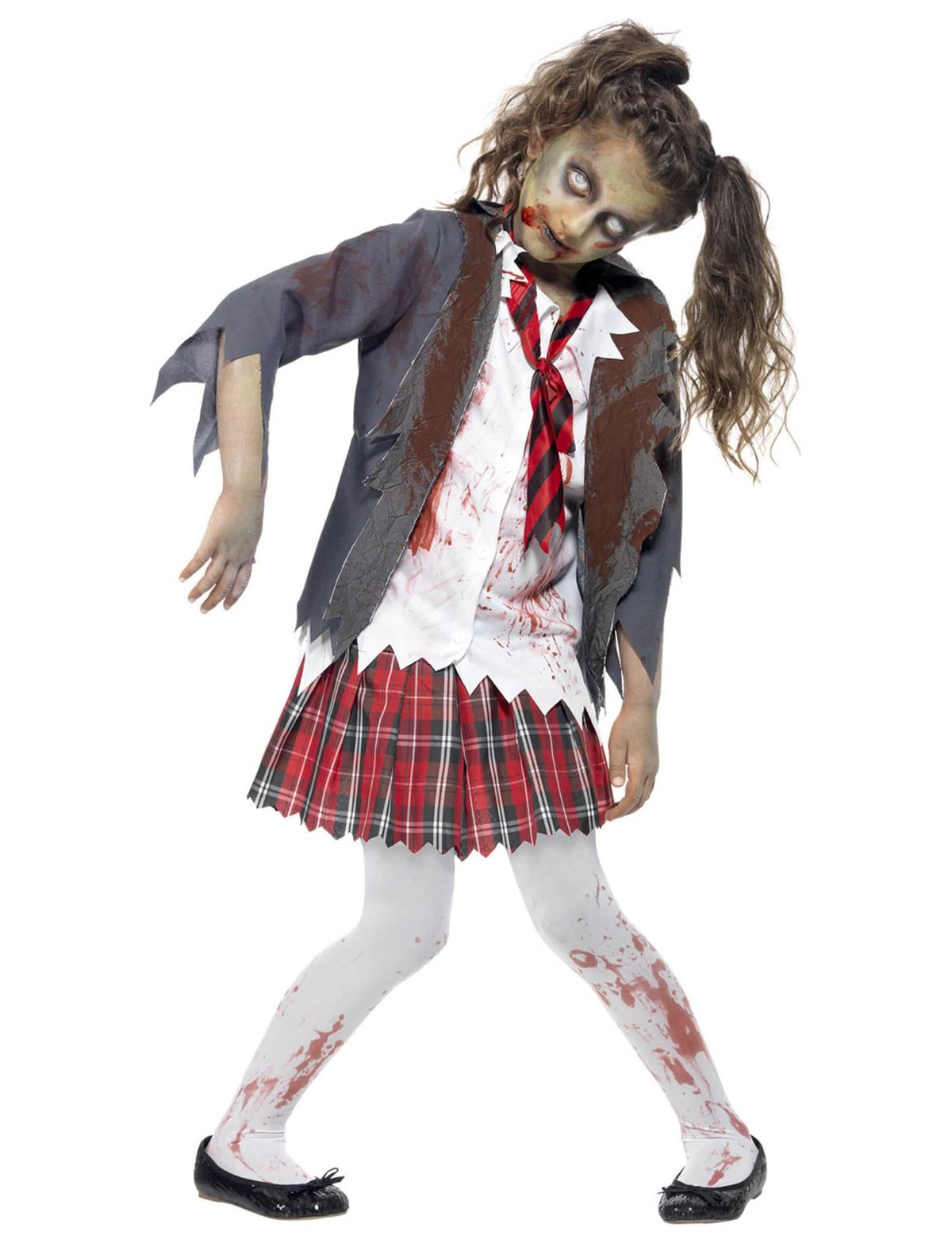Pohľad spredu na kostým zombie školáčky