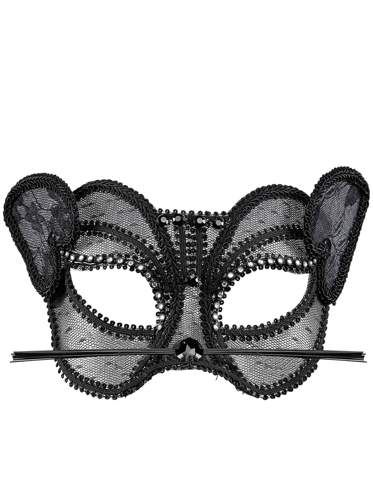 Pohľad spredu na sexi čipkovú polmasku mačky