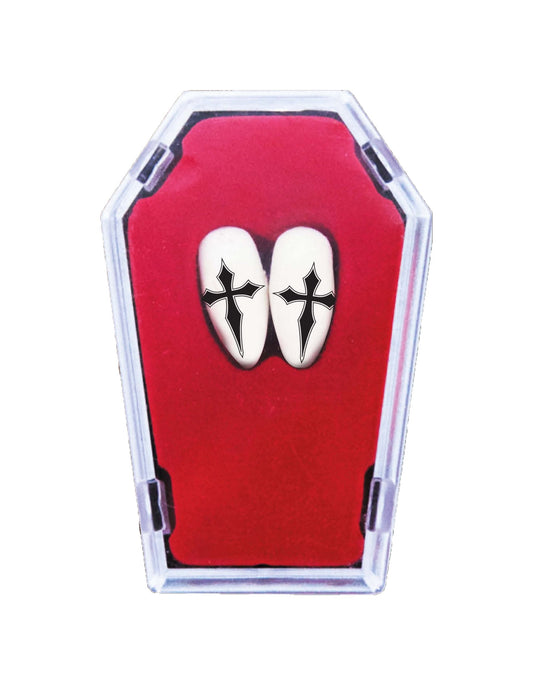 Boîte en forme de cercueil des dents de vampire avec croix gothiques
