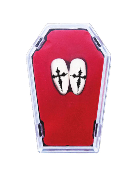 Boîte en forme de cercueil des dents de vampire avec croix gothiques