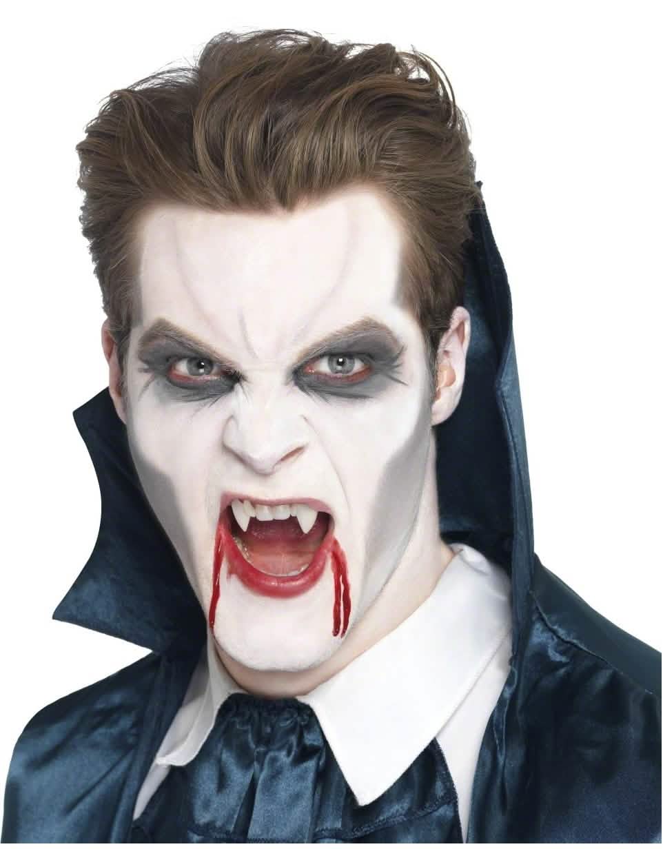 Upírske zuby na halloween pre dospelého biele so krvou