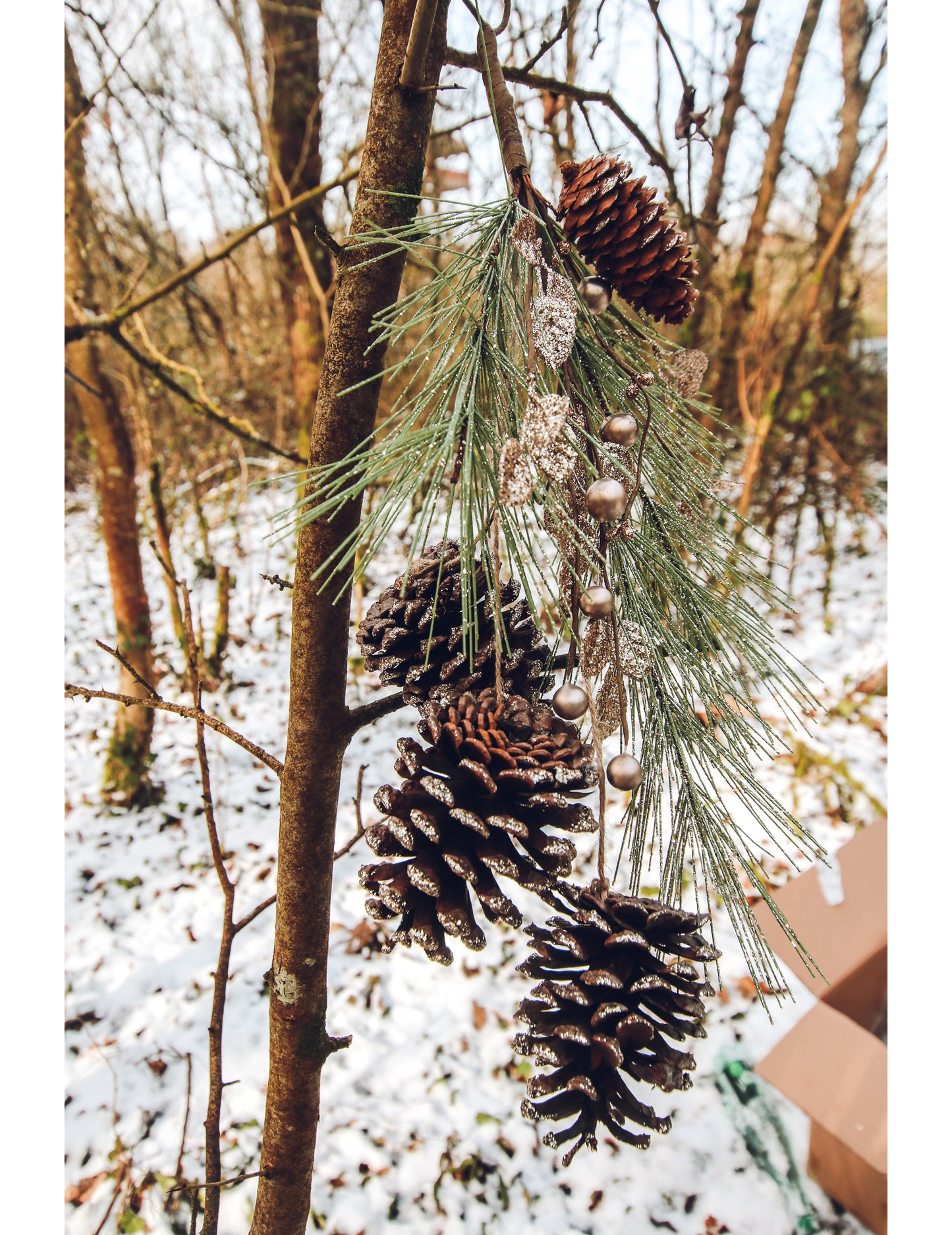 Zostup z borovicových šišiek a šampanského s trblietkami 45 cm zlatá jedľa