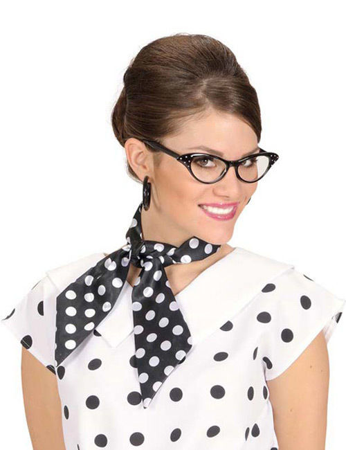 Écharpe noire en satin à pois blancs pour femme