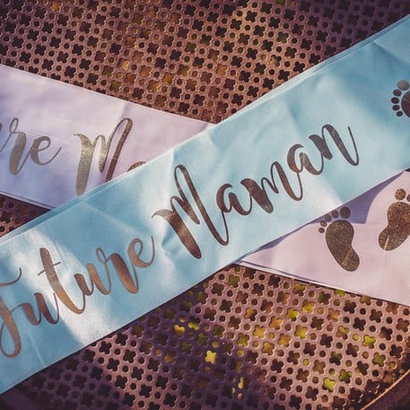 Modro-zlatá saténová tehotenská šatka, 9,5 x 78 cm na detskú oslavu