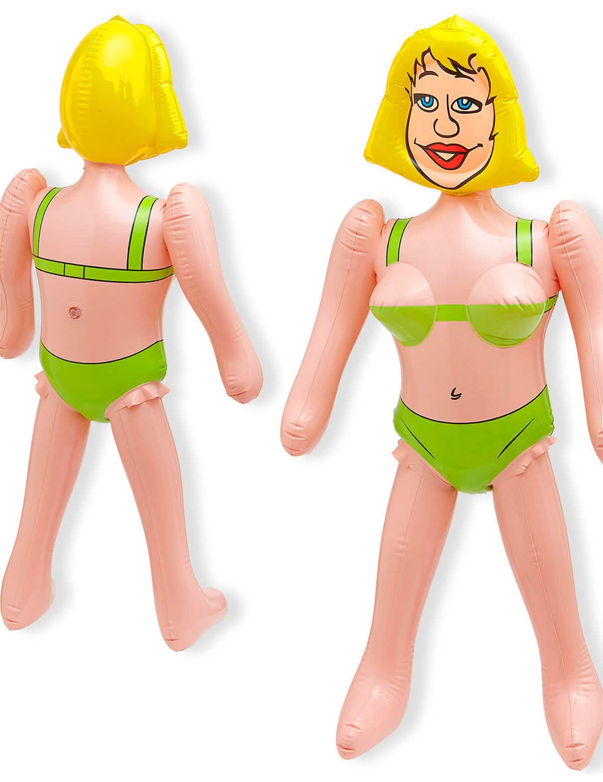 Humorné nes ma dospelý blondínka s zelená bikini