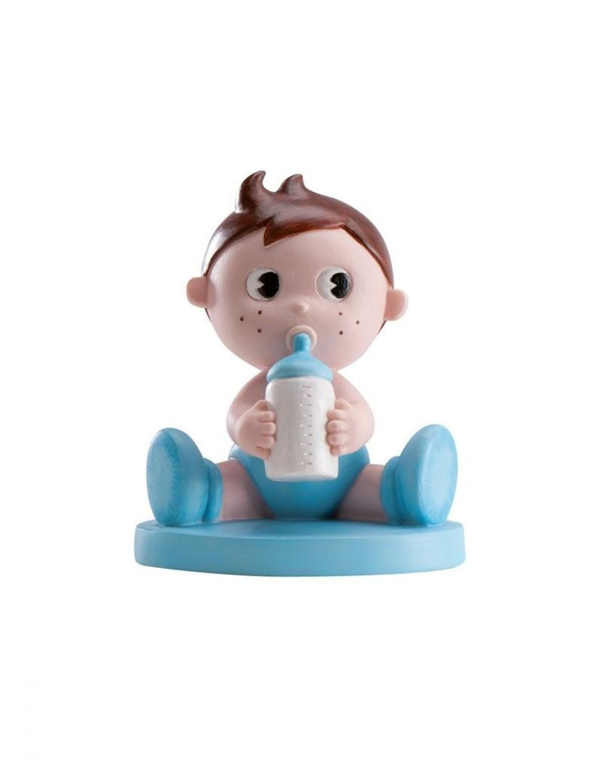 Figúrka z živice chlapec s fľaštičkou na baby shower modrá