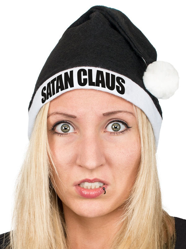 Vtipná vianočná čiapka SATAN CLAUS, čiapka Santa, čierno-biela