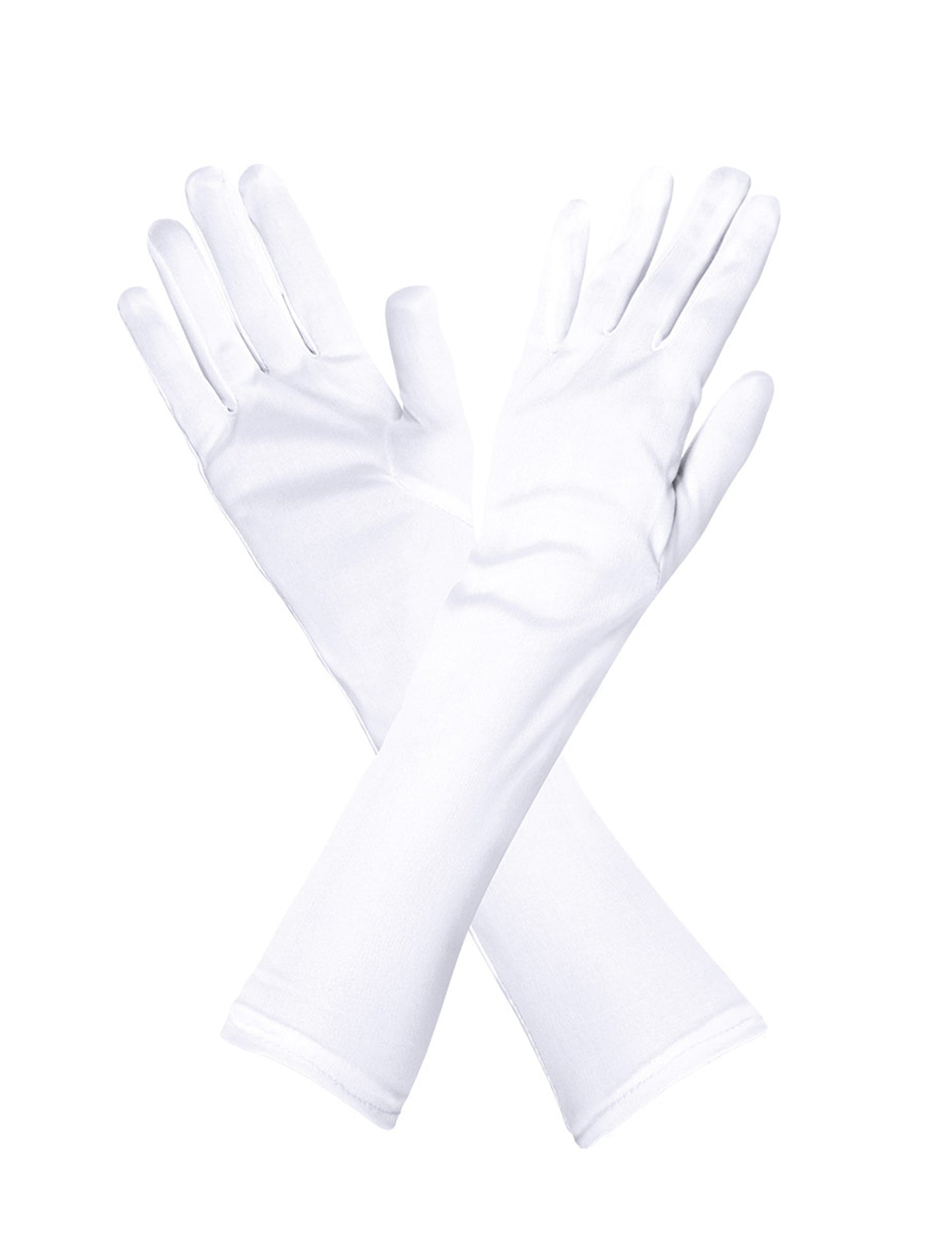Križový pohľad na dlhé biele rukavice pre dospelých