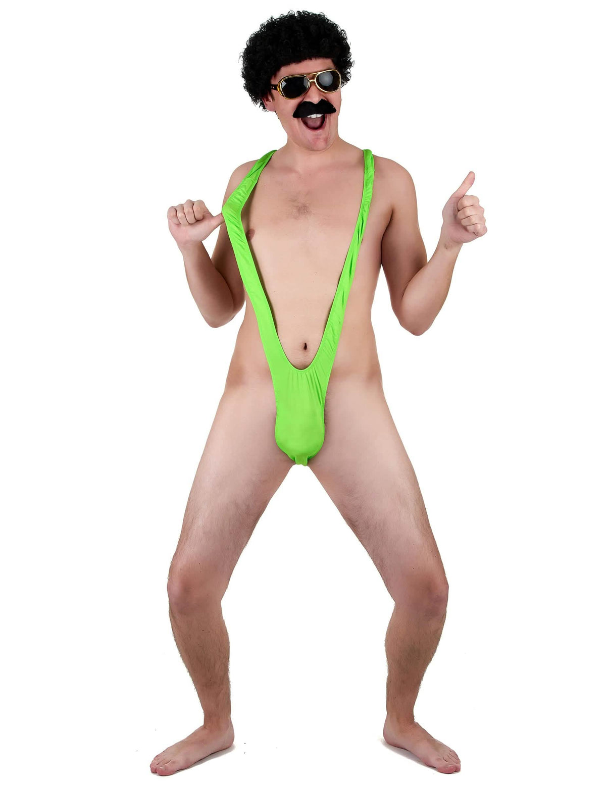 Predný pohľad na neónovo zelené mankini pre mužov