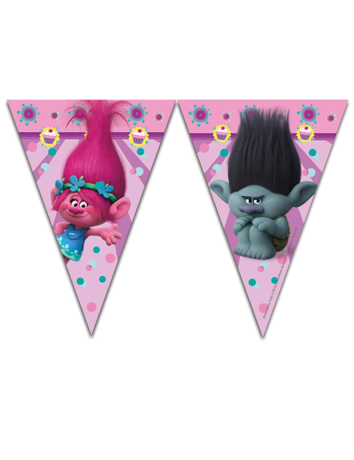 Girlanda 9 zástav Trolls pre dieťa ružová s Poppy a Branche