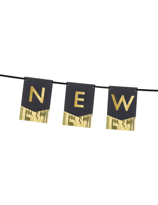 Détail des fanions avec les lettres NEW de la guirlande à fanions Happy New Year