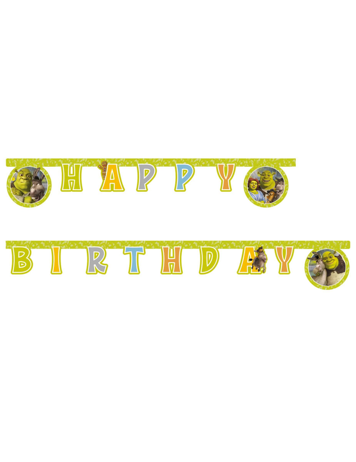 Pohyblivá girlanda Happy Birthday Shrek na narodeniny zelená a žltá s postavami