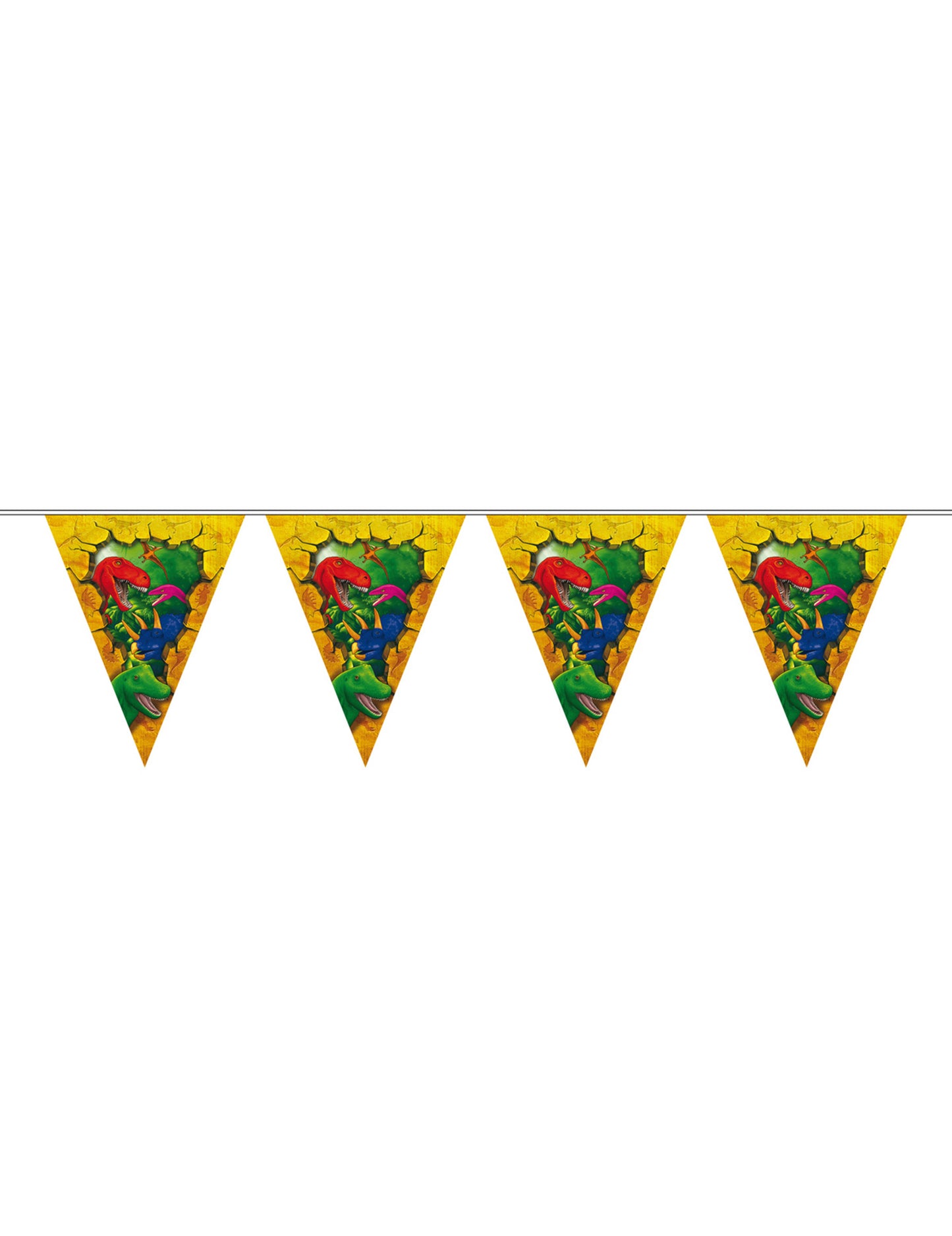 Guirlande fanions en plastique Dinosaures pour enfant jaune et multicolore 6 m