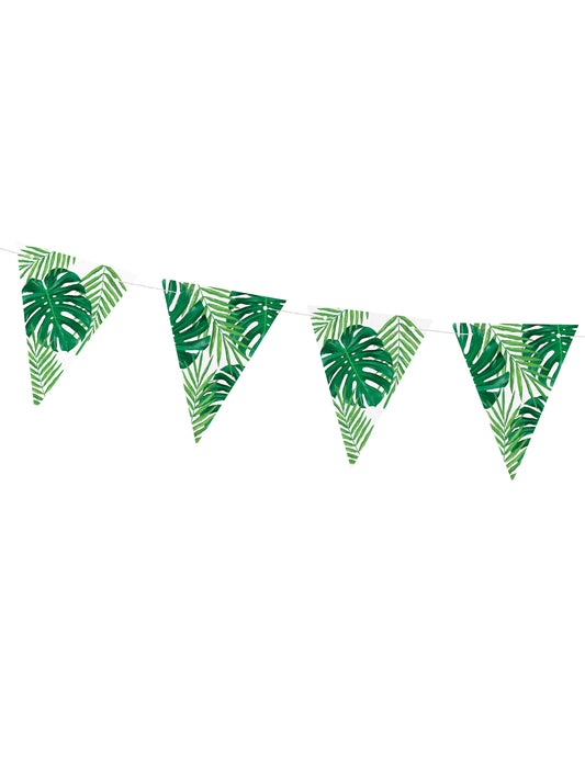 Détail des fanions de la guirlande de fanions feuilles tropicales