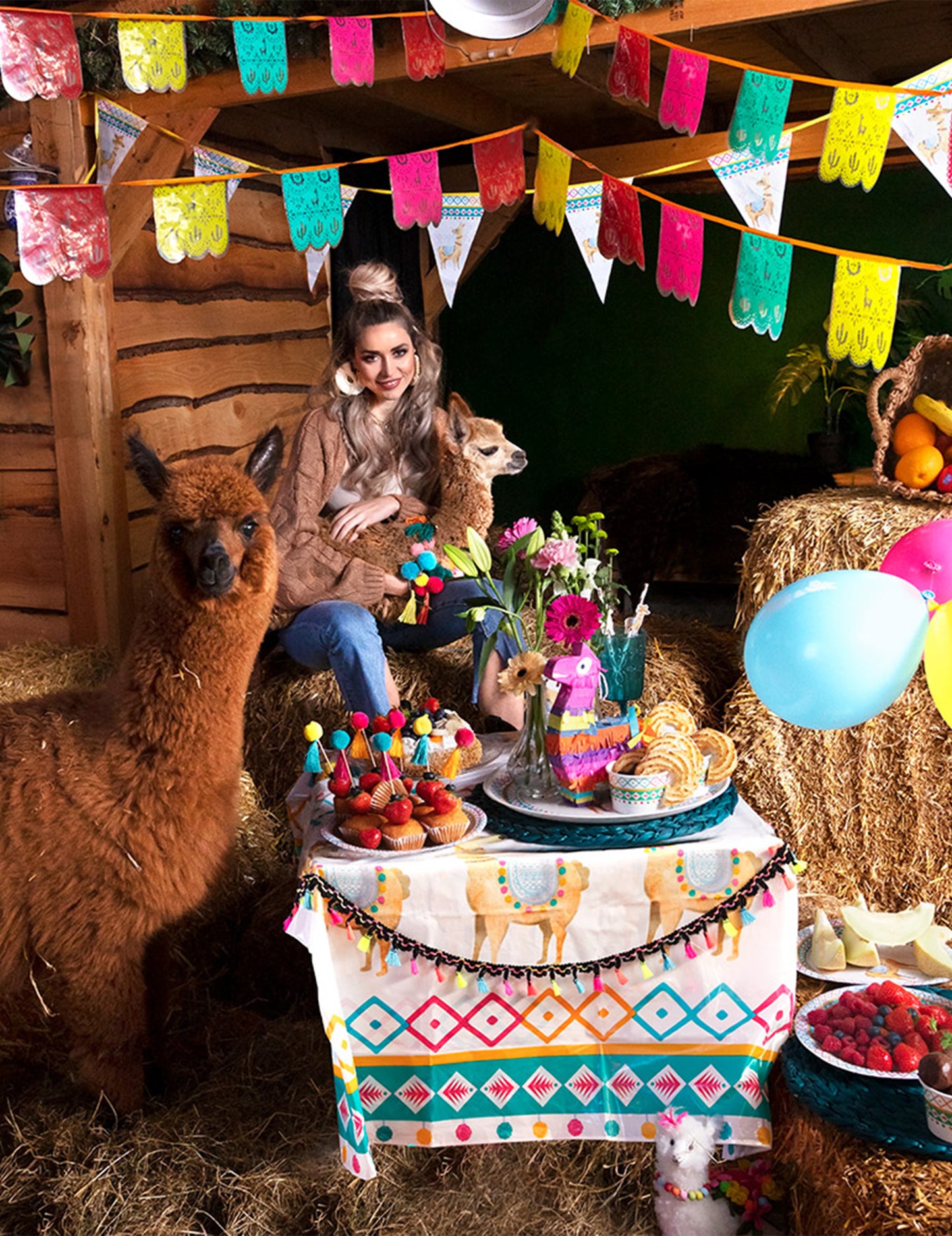 Garland z bielych lama plastových pennantov 30 x 20 cm 6m 6m