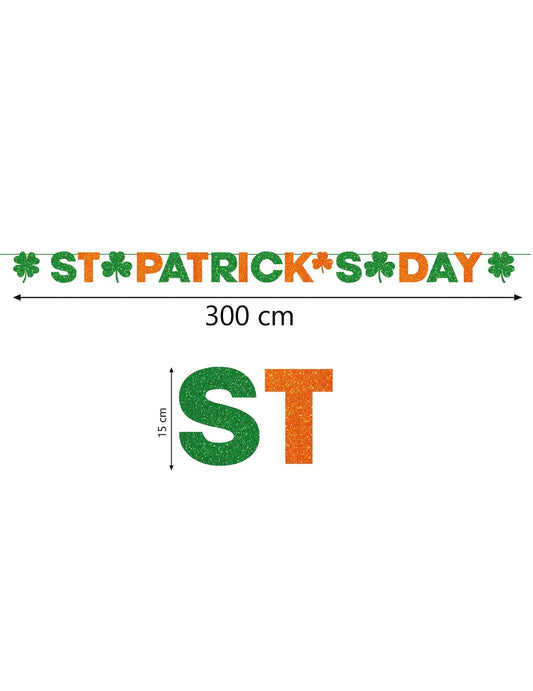 Dimensions et gros plan des lettres de la guirlande Saint Patrick