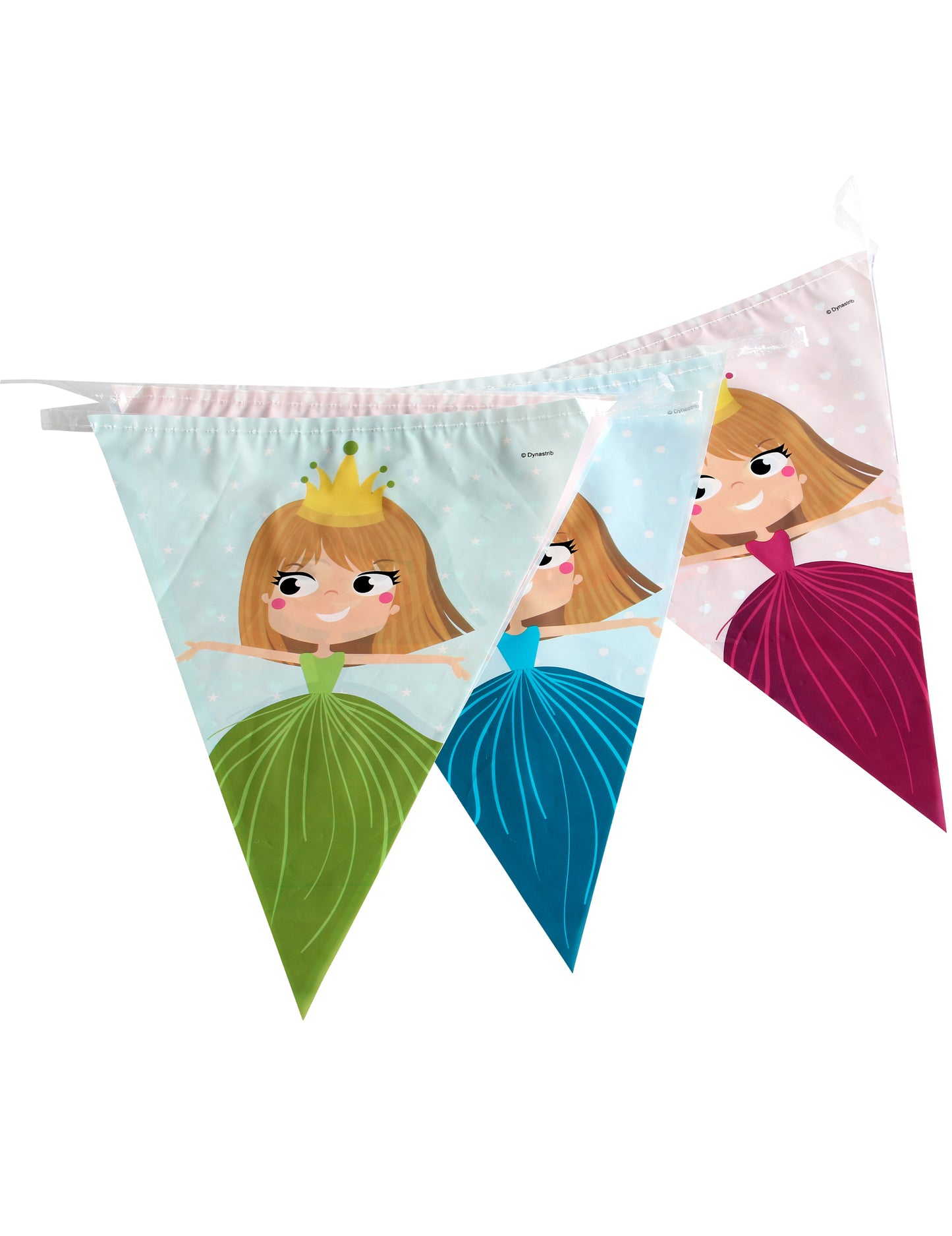 Guirlande en plastique fanions princesse pour enfant multicolore vert bleu et rose