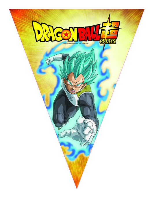 Détail d'un fanion avec Vegeta de la guirlande de fanions en papier Dragon Ball Super